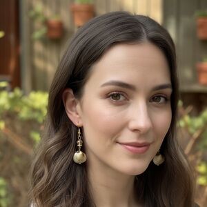 Gold Clamshell Drop Earrings w/ Smoky Crystal – Beach Boho Statement Jewelry